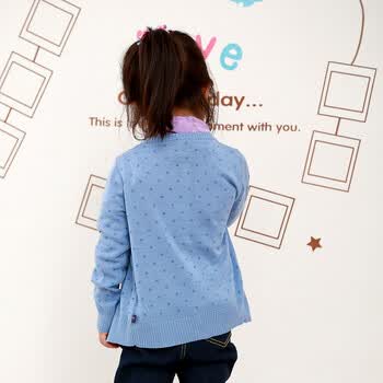 ngy童装春季新款圆领开衫毛衣儿童圆点针织毛衣 淡蓝色 110cm