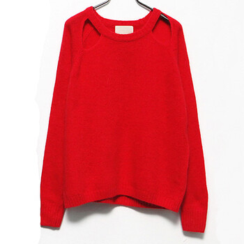 时尚起义 韩国简洁纯色微镂空针织衫 女610990 红色 one