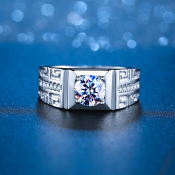 宜赞跨境欧美时尚莫桑石霸气男士开口可调节镶钻戒指情侣源头一件莫桑