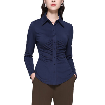 伊卉（YIHUI）设计感衬衫女收腰气质显瘦上衣2024秋季时尚衬衣polo职业打底衫 白色 S