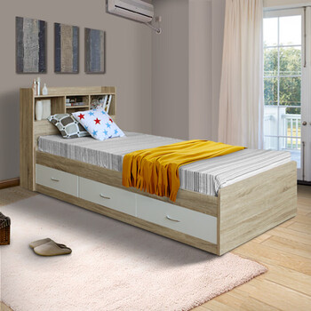 单人床1米12米高箱储物床欧式学生床木板式小孩床公主床卧室家具白色p