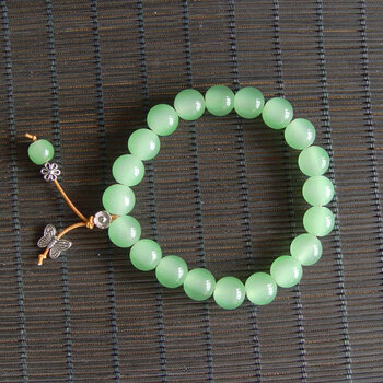 琴蔻qinkou石头手串淡绿玉髓手链女款男单圈玛瑙饰品礼物念佛珠时尚