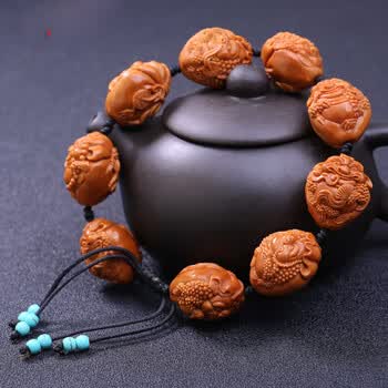 全意琳 橄榄核金蟾手串手工雕刻铁核八宝金蝉橄榄胡核雕文玩金蝉手链