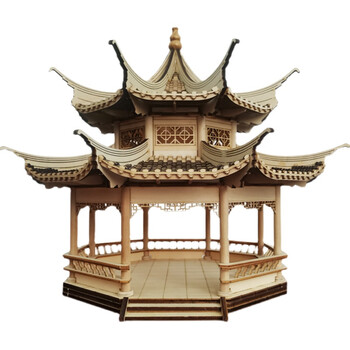 昂沐中国古建筑模型凉亭微缩实木制迷你拼装中式亭子diy手工制作材料