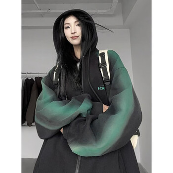 栋繁卫衣女斤情侣男春秋薄款扎染渐变开衫连帽外套i黑色4xl180200