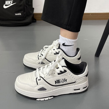 安踏ins网红板鞋男韩版潮流学生百搭情侣休闲鞋低白黑36