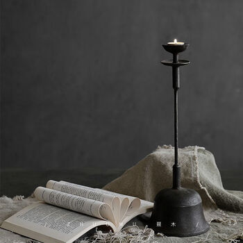 霜魄长柄烛台仿古  灯座复古中式禅意摆件铁艺老式蜡烛台架家用侘寂风
