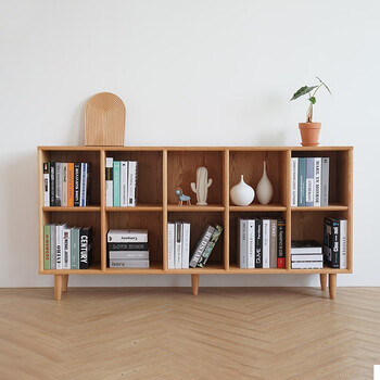 欧策(ouce)现代简约黑胡桃实木书架红橡木落地日式格子柜矮柜储物柜