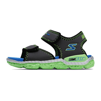 斯凯奇（Skechers）男童鞋新款魔术贴凉鞋 透气舒适沙滩鞋 97520L 炭灰色/柠檬色 35