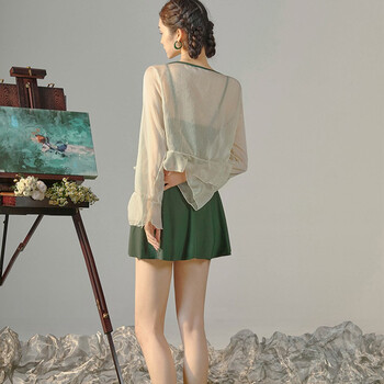 多菲尼森游泳衣女保守遮肚显瘦泡温泉超仙ins套长袖外套 游泳衣女 绿色含外套 L码(90-125)