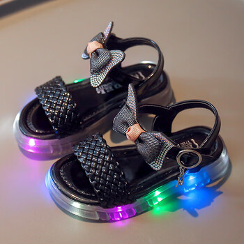 bzhy官方李宁寕女童鞋凉鞋夏季女孩软底防滑儿童发光亮灯公黑色22码