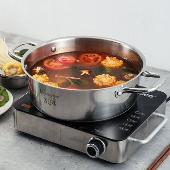 昙蓓漫不锈钢火锅304鸳鸯锅电磁炉锅加厚清汤锅带盖涮锅家用酒店双耳