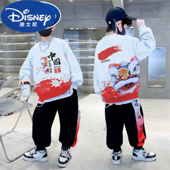 迪士尼品牌童装男童春装套装春秋款儿童运动套装男孩卫 白色 160
