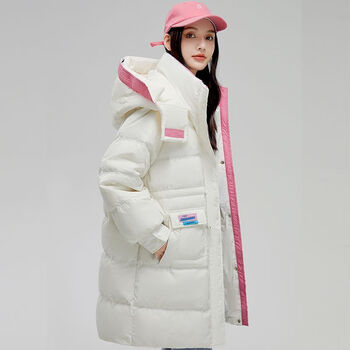高梵2022新款羽绒服女中长款时尚撞色收腰显瘦网红白鸭绒时尚外套白色