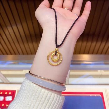 蒂鹅老凤凰黄金素圈戒指编绳平安扣转运珠子母扣吊坠项链送女友礼物