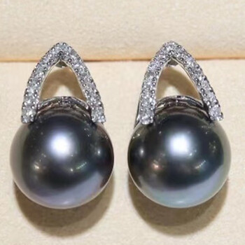 南洋半岛大溪地黑珍珠耳环海水耳饰耳钉18k金镶钻轻奢送生日礼物1011