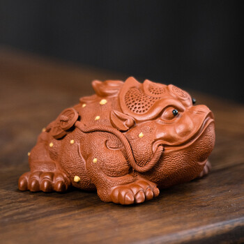 貔貅金蟾茶宠紫砂茶宠金蟾精品可养原矿创意手工茶桌摆件蟾蜍茶道配件