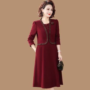 枫顾蓝妈妈生日礼物60岁70岁春秋款春装结婚礼服假两件裙子气质高贵喜