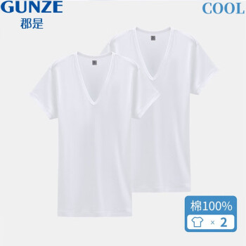 郡是（GUNZE） 【2件装】纯棉男士汗衫短袖罗纹打底衫弹力V领T恤 白色 M