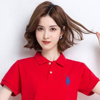 保罗polo女装纯棉翻领短袖t恤女夏季宽松带领polo衫运动休闲定制t恤