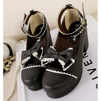 新款lolita鞋小圆洛丽塔洋装鞋子蝴蝶结小高跟公主女仆动漫鞋 黑色 35