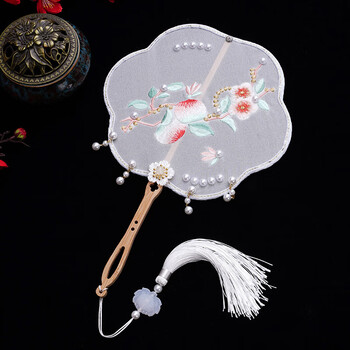 古风扇子仙气复古汉服旗袍女童儿童手持配饰流苏刺 桃夭六瓣吊坠款
