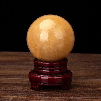 煊陌 米黄玉球摆件球玉石圆球客厅办公室摆设水晶球摆件天然黄玉水晶