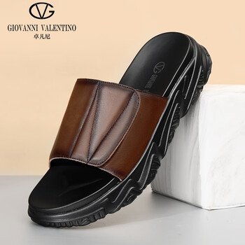 giovanni valentino卓凡尼拖鞋男款2023外穿头层牛皮潮流软底防滑高档