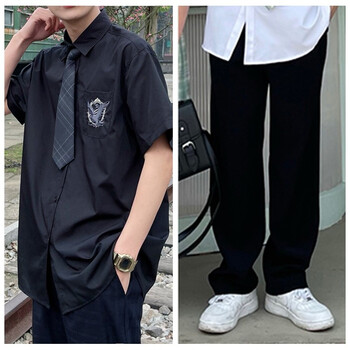 高中生dk黑衬衫男生高三毕业白衬衫班服学院风高中生jk制服情侣套装夏