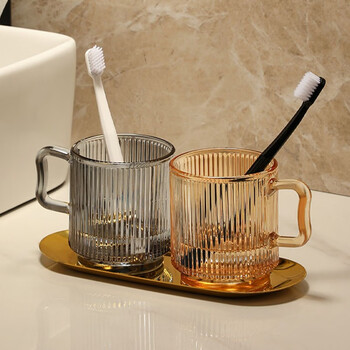 乐卡利玻璃漱口杯轻奢牙刷杯子高颜值情侣牙缸刷牙杯洗漱杯牙杯竖纹玻