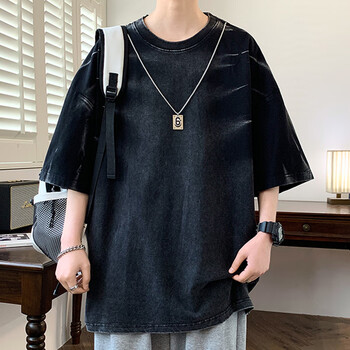 做旧半袖男宽松上衣青少年痞帅高街体恤火k5906黑色l约125150斤可穿