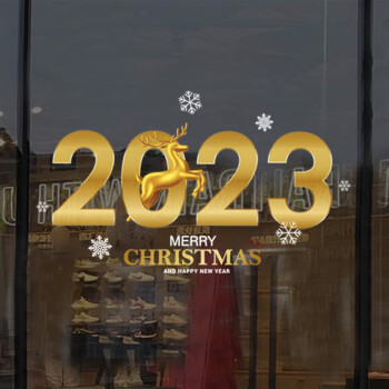 沃雅 圣诞麋鹿装饰新年贴纸2023布置窗花贴商场店铺玻璃贴窗户贴门贴 VSD5010小号40*67