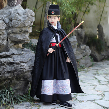 服超仙古装小男孩古风唐装秋冬季元旦演出服 云彩银色衣服 帽子 披风