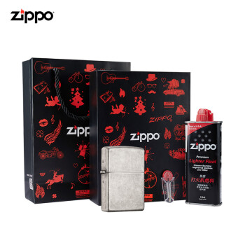 之宝(Zippo)打火机套装礼盒 仿古银121FB（火机+小油133ml+火石6粒装）煤油防风火机