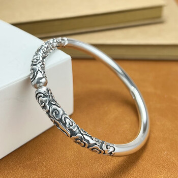 如意金箍棒银手镯男足银9999足银霸气复古开口祥云银手环镯子礼物