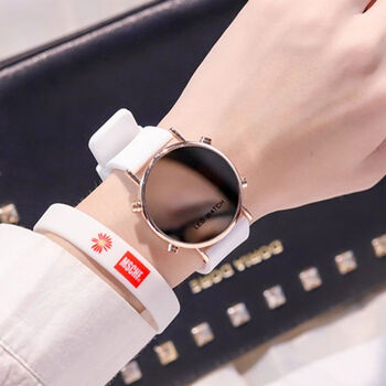 世希 led镜子手表少女种小学生儿童女孩韩版夜光初中生简约电 白色