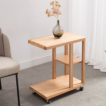 京胜树边桌边几北欧角几可移动带轮泡茶桌小茶几现代简约床边几原木色