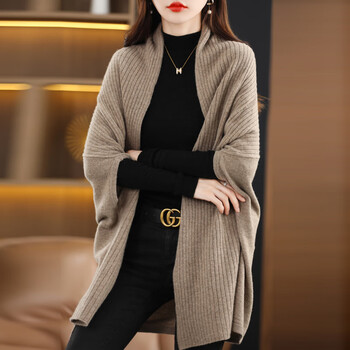 罗蒙romon品牌纯羊毛披风针织大披肩中长款宽松外套2022秋冬新款纯色