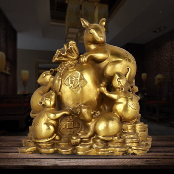 天御阁铜老鼠摆件纯铜五鼠运财黄金袋招财十二生肖鼠工艺品客厅玄关