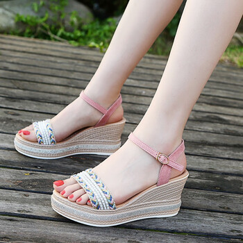 双星坡跟凉鞋女士2023年夏季新款仙女风时装厚底松糕百搭一字带高跟鞋