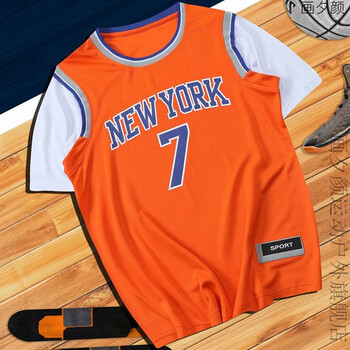 湖人队nba球衣篮球服男女情侣bf风短袖外穿假两件t恤 安东尼橙色【白