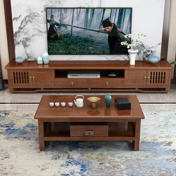 辉导现代轻奢电视柜新中式实木电视柜茶几组合禅意轻奢中式复古客厅