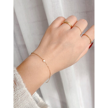 vgcck漂亮韩国金手链女 迷你纤细单钻祖母绿手饰手链礼物 透明白钻 17