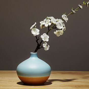 陶瓷器手工花瓶现代简约新中式家居客厅玄关插花装饰品摆件花瓶白花