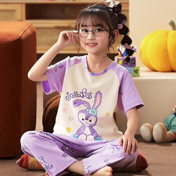 花辰娅儿童睡衣女童夏季纯棉短袖长裤薄款可爱萌萌中大童女孩家居服