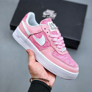 af1空军一号wmns 1 07皮革白粉解构断钩低帮女士运动鞋高品质 白粉色