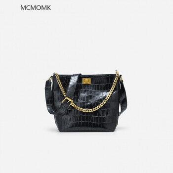 mcm o mk潮牌高端奢侈品牌石头纹水桶包女2019新款时尚链条包女复古单