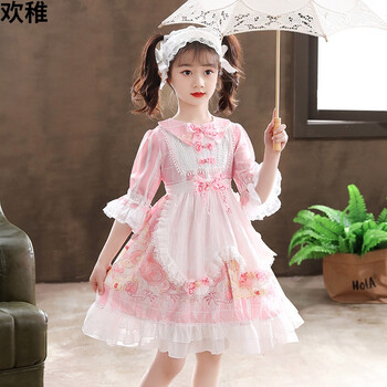 欢稚洛丽塔公主裙女童裙子夏季新款儿童可爱早春小女孩洋气短袖连衣裙