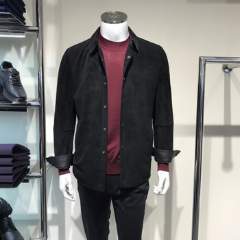 路卡迪龙男秋冬新款乌干达磨砂羊皮时尚工装款衬衫皮衣360215426 50