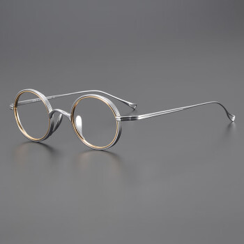 CELLI日本超轻纯钛眼镜框男眼镜架女小脸圆框复古风近视眼镜高度数框架 KWN122 银色（内金圈） 单买镜框-不配近视镜片